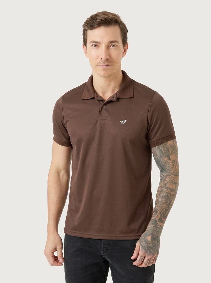 Polo com Logo Gel Malha PP Marrom