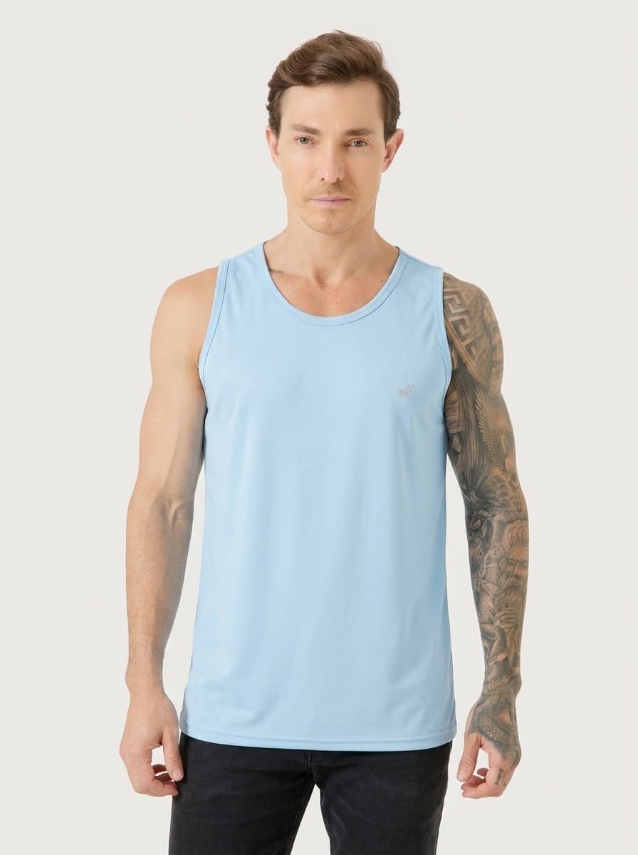 Regata Cavada com Logo Gel Malha PP Azul Claro