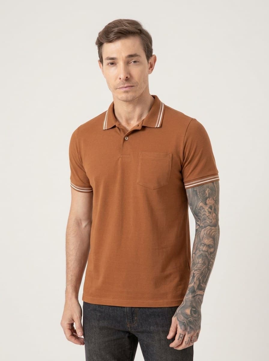 Polo Malha com Bolso Marrom Canela