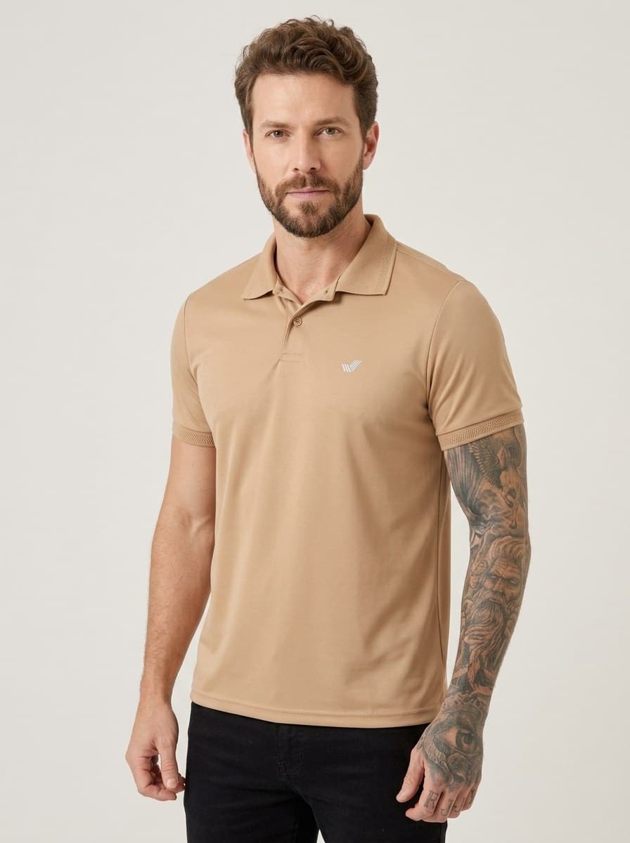 Polo com Logo Gel Malha PP Amendoim