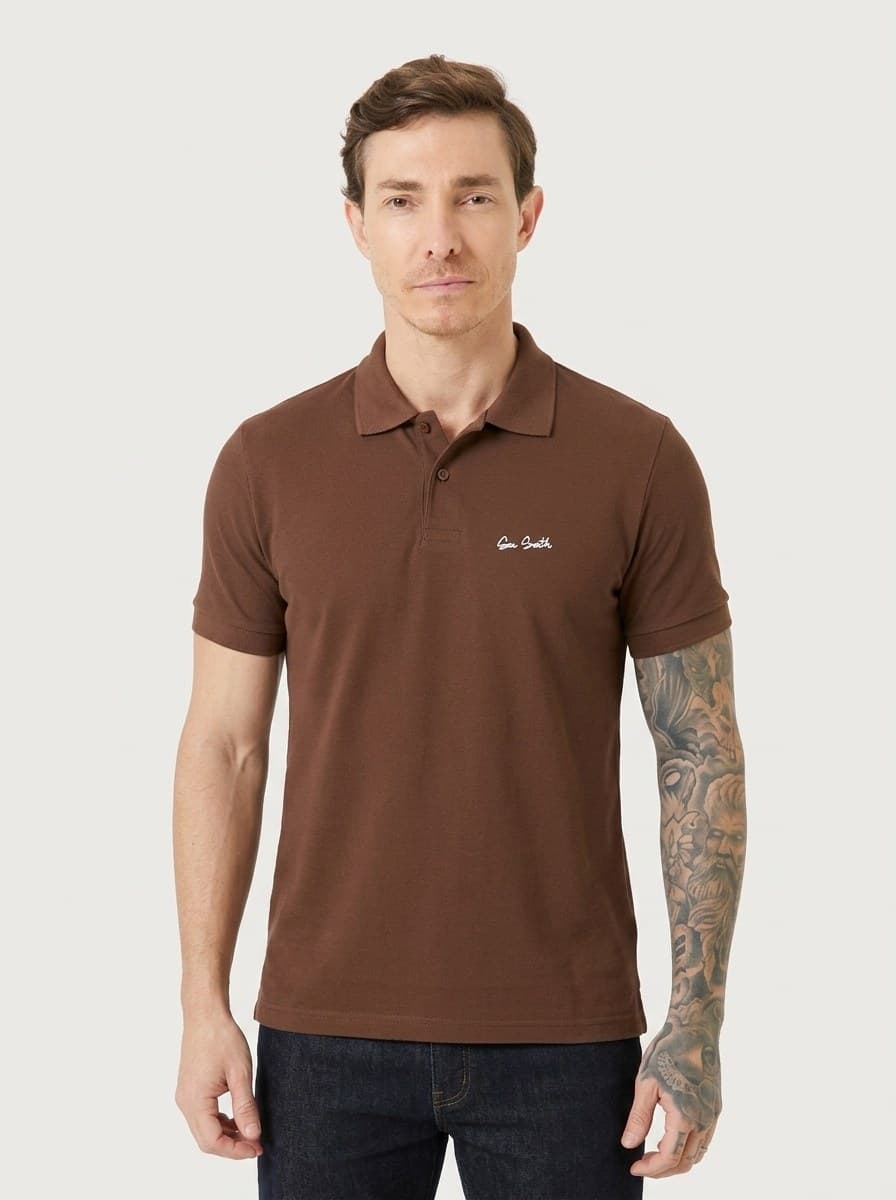 Polo Piquet com Estampa Marrom