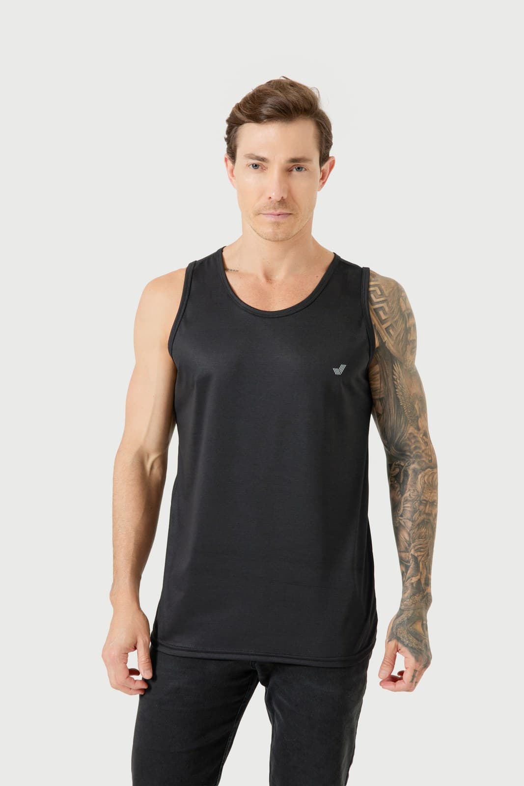 Regata Cavada com Logo Gel Malha PP Preto — Doce Helene