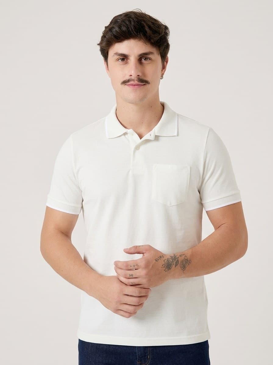 Polo Piquet com Bolso Branco