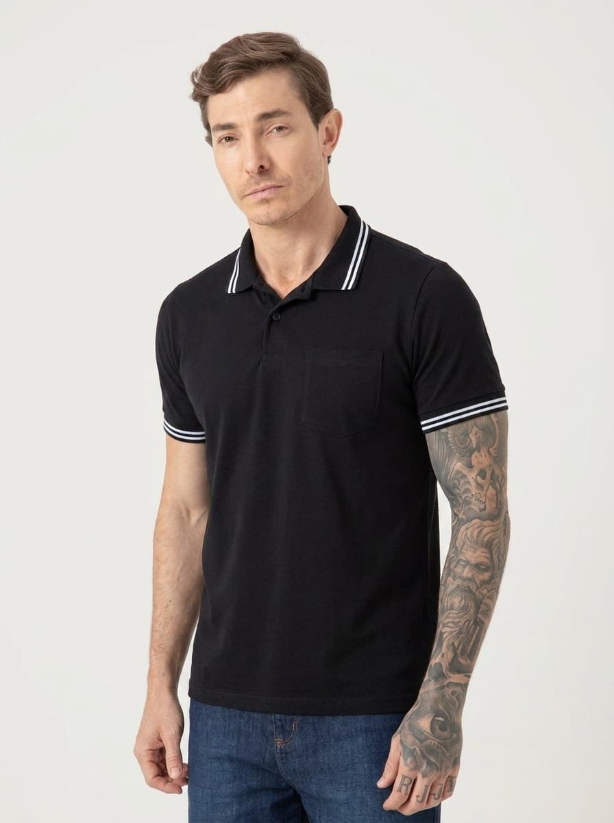 Polo Malha com Bolso Preto