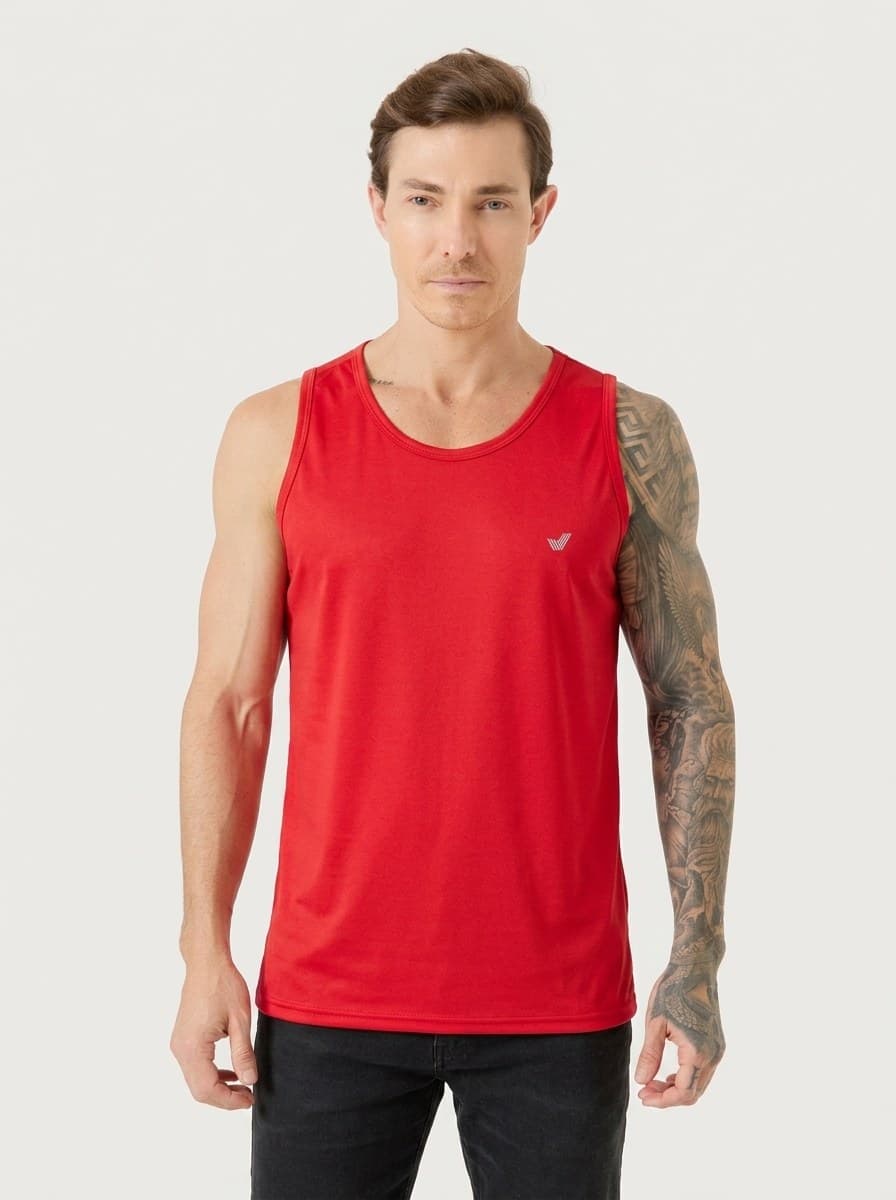 Regata Cavada com Logo Gel Malha PP Vermelho