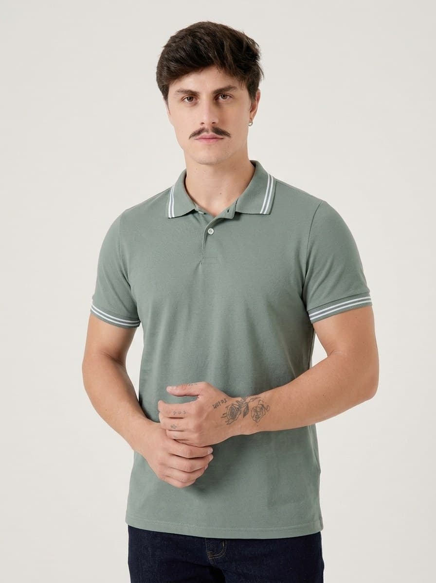 Polo Malha Lisa Verde Sálvia