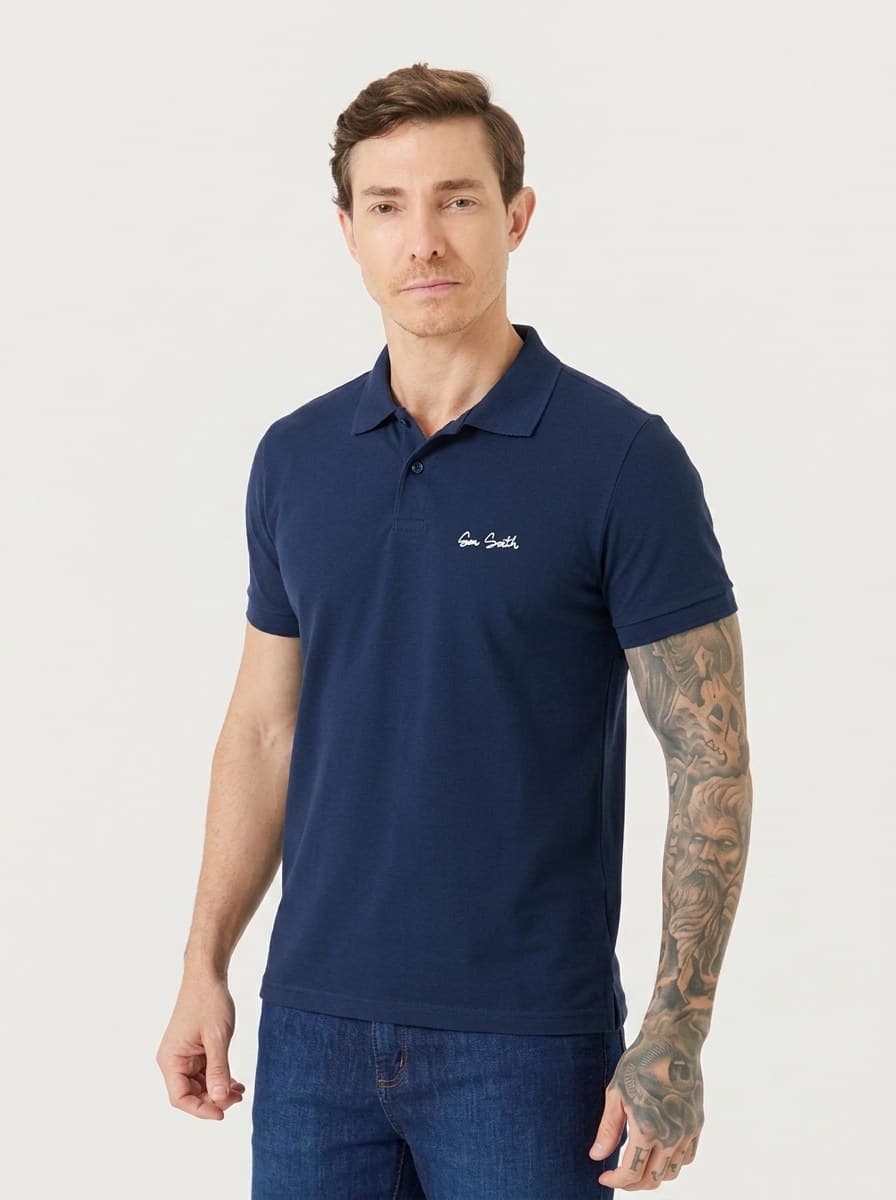 Polo Piquet com Estampa Marinho