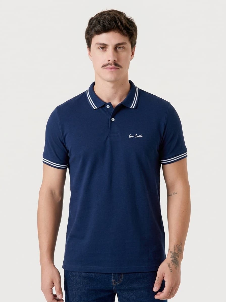 Polo Malha com Estampa Marinho