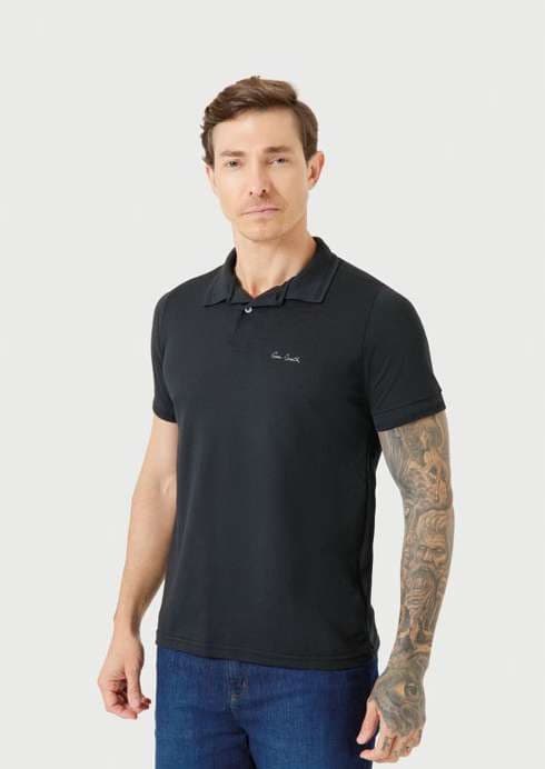 Polo Piquet com Estampa Preto — Doce Helene