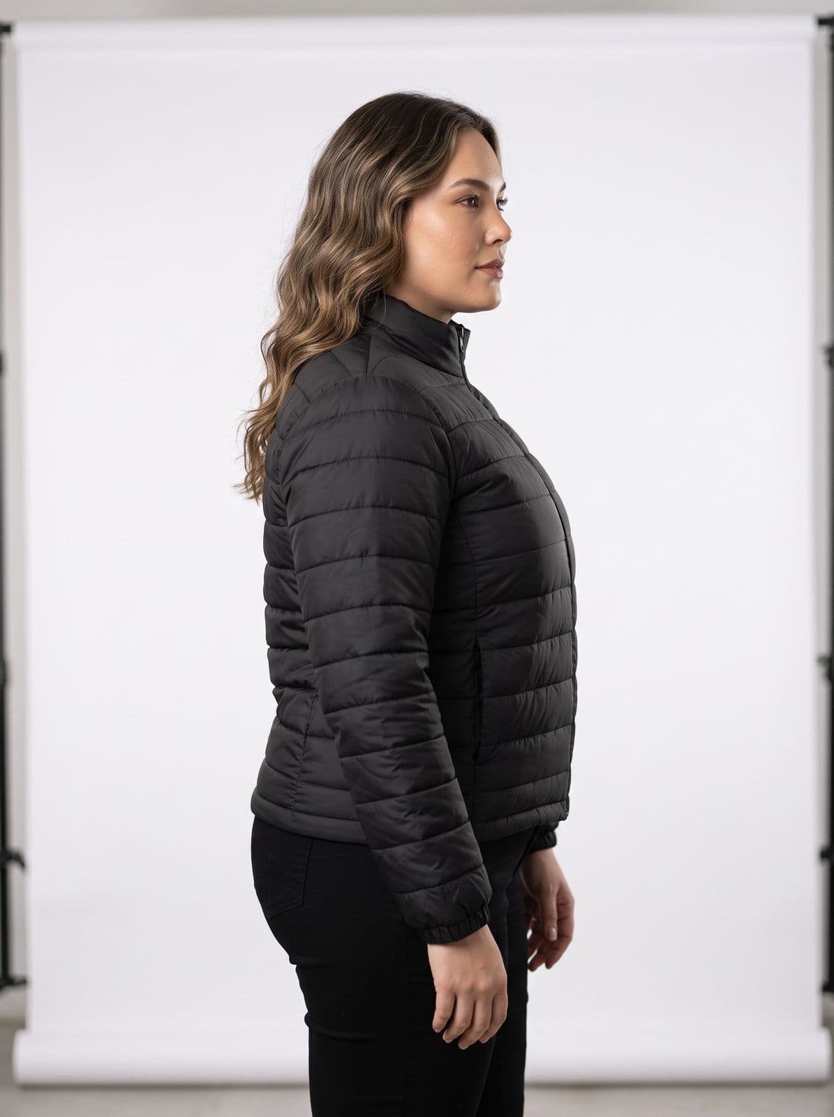 Jaqueta Feminina Puffer Bobojaco Plus Size Sem Capuz Slim Preto