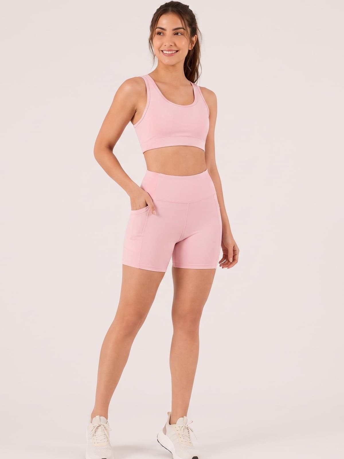 SHORTS LEGGING FEMININO CINTURA ALTA | ROSA CLARO